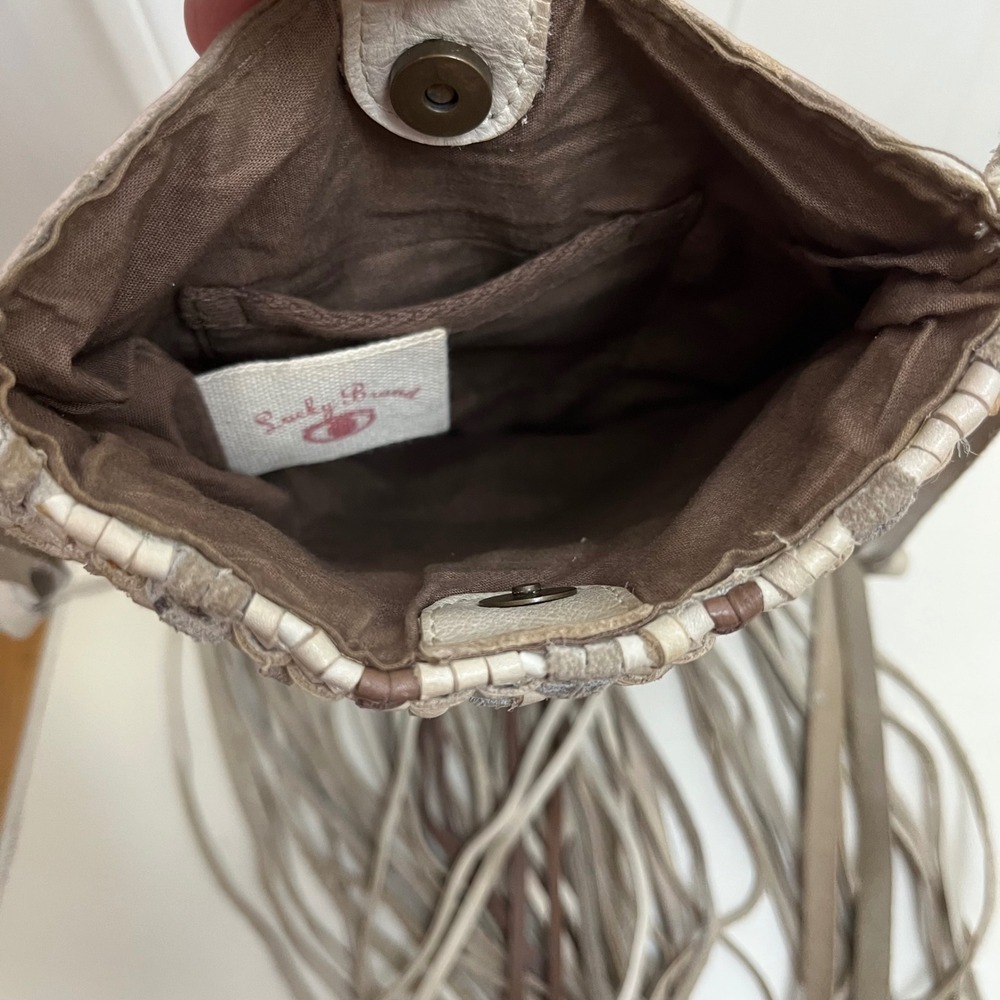 Lucky Brand Fringed Macrame Leather Crossbody Bag Boho Western Festival Hippie - Picture 8 of 8